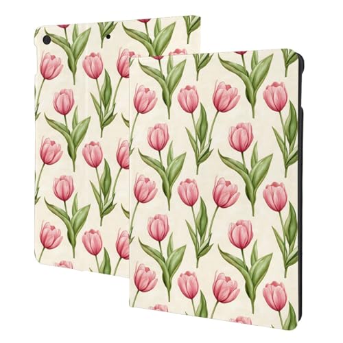 Étui iPad 10.2 tulipes roses pour iPad 9e 8e 7e génération avec support folio
