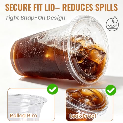 Image of Ginkgo 100 Pack 20 oz Clear Plastic Cups with Strawless Sip Lids