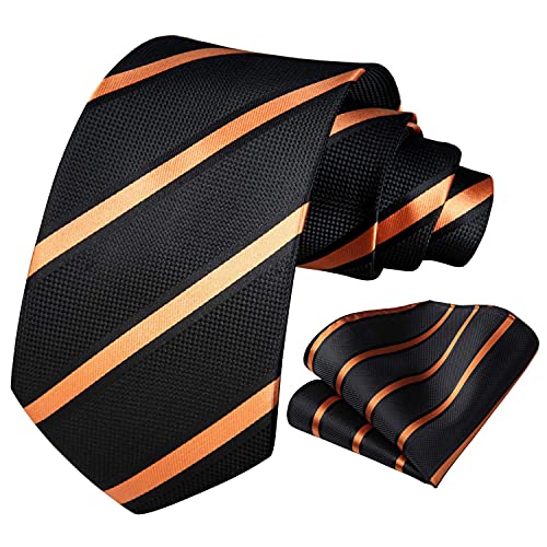 Image of HISDERN Stripe Tie Mens Ties with Pocket Square Set Classic 3.4'' Silk Formal Necktie Handkerchief for Business Wedding