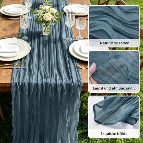 (2 Stück) Käsetuch Tischläufer Nebelblau, 300 x 90 cm Boho Gaze Tischläufer Cheesecloth Läufer für Hochzeit, Geburtstagsfeiern, Babypartys… – Ansicht 4