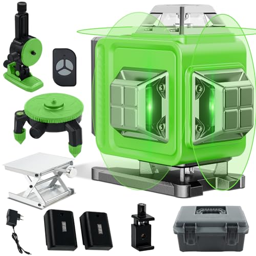 Circlio 4 X 360° Nivel Láser Autonivelante Verde, IP54 a Prueba de Polvo, Impermeable, ±3° Nivel Láser de Autonivelación Automática, Base Rotatoria, Control Remoto, 2 * 2400mAh Batería