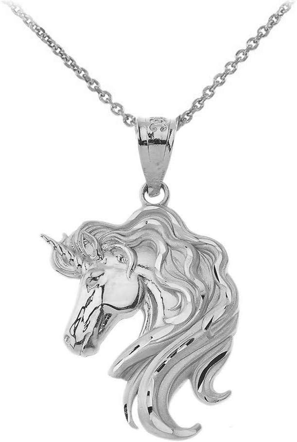 Beautiful Sterling Silver Unicorn Head Charm Pendant Necklace, 16"