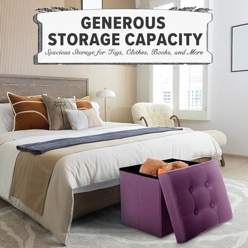 image for LINMAGCO Storage Ottoman Folding Foot Stool Foot Rest with Side Pocket