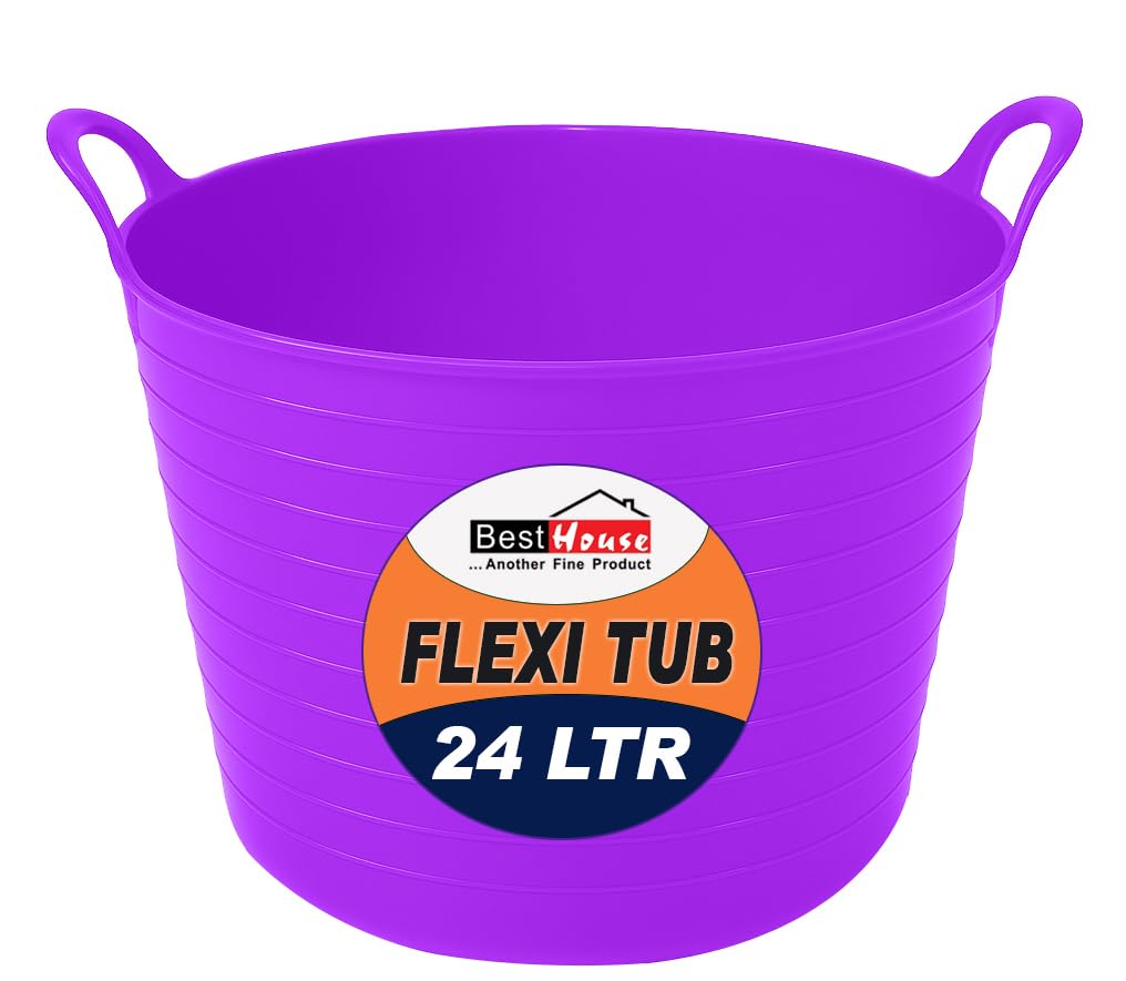 Best House | 1 Pc of Flexi Tub with Handles | 24 Litres | Purple | Garden Tubs | Plastic Storage Container for Home, Washing, Garden Waste and DIY Projects - (Pack of 1)