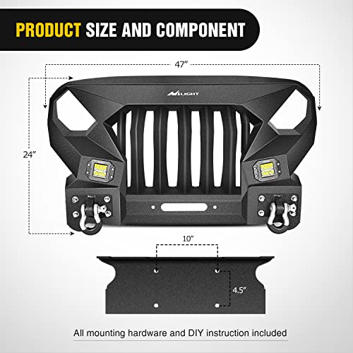 Image of Nilight Front Bumper Grill for 2007-2015 2016 2017 2018 Wrangler JK&Unlimited 2 /4 Doors with Winch Plate 2x42w LED Work Light Pods Textured Black Solid Steel Off-Road