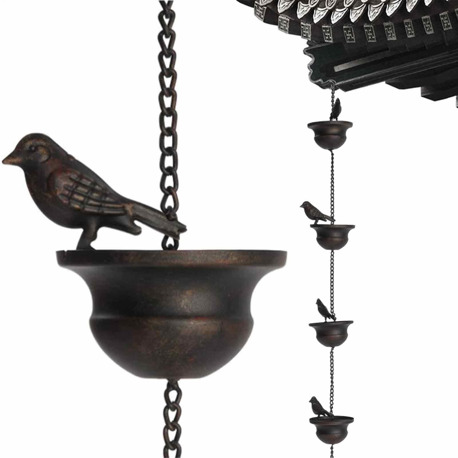 Chaine De Pluie pour Gouttiere, Attrape-Eau Décoratif pour Jardin, Chaîne d'eau Pluie avec 8 Oiseaux pour Évacuer l'eau, Attrape Pluie Jardin