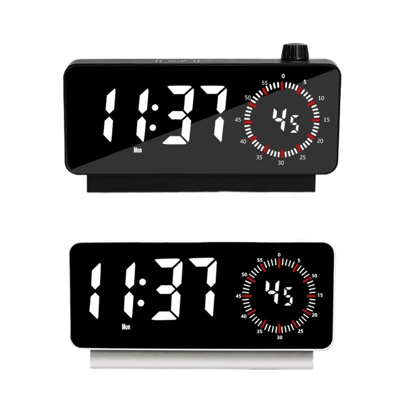 Cyfrowy budzik, Budzik wizualny z dużym ekranem LED i wieloma funkcjami(White)