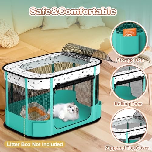 Portable Cat Playpen, 8-Rod Reinforced Kitten Dog Playpens, Foldable Play Pen for Indoor Cats Enclosed Pet Puppy Doggy Outdoor, Collapsible Tent Kennel Cage House(32"x24"x22") - Image 5