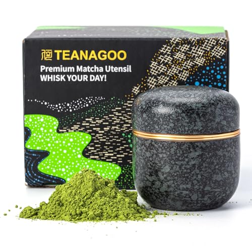 TEANAGOO Contenitore in ceramica per tè matcha | Mini barattolo portatile per conservare il matcha con coperchio in lega di alluminio, 2,8 once, per 18 g di polvere di matcha, X1, grigio antracite