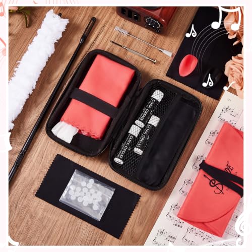 Image of Vesici 40 Pcs Flute Cleaning Kit, Flute Care Accessories Set,Red | Portable Music Accessory Organization with Cleaning Rod, Swab, Brush, Grease, Case, Thumb Rest Cushion for Flute Maintenance