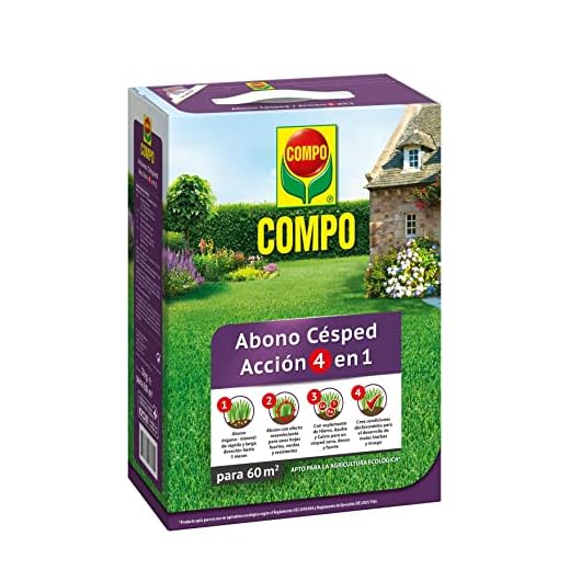 COMPO Abono de césped Acción 4 en 1, Micro granulado, Para jardín de 60 m², 3 kg
