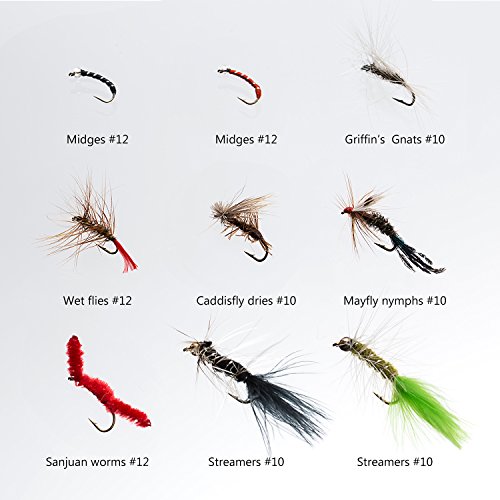 Image of BASSDASH Fly Fishing Flies Kit Fly Assortment Trout Bass Fishing with Fly Box with Dry /Wet Flies, Nymphs, Streamers, Popper