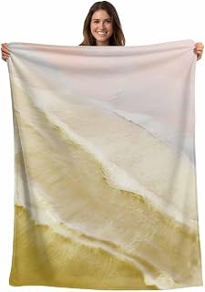 Yellow Coastal Wave Flannel Throw Blanket for Couch, Lightweight Fleece Soft Cozy Bed Blankets for Boys Girls Adults Kids, Summer Modern Ocean Beach All Season Personalized Car Blanket 49 x 79 Inch