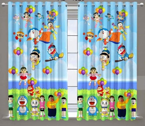 Image of Digital Printed Doremon Cartoon Curtains for Play School /Kids Room /Boys Room Parde, 4x9 feet Long Set of 3 Pc