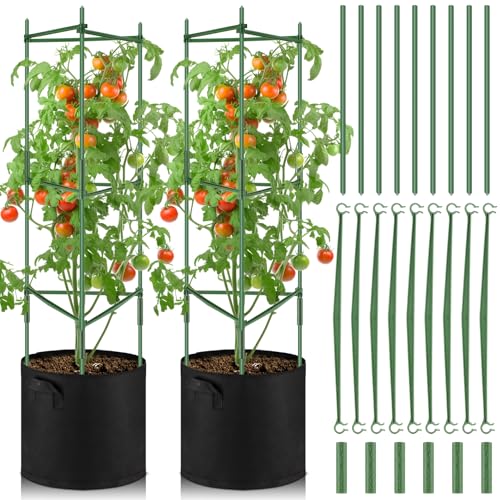 Colingmill 2 Pack 47' Tomato Cages with 10 Gallon Grow Bag Adjustable Tomato Cages for Garden...