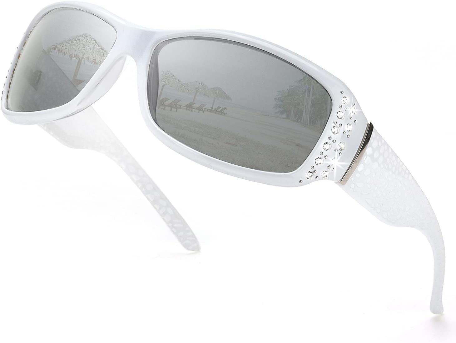 IGnaef Polarized Sunglasses for Women, Rhinestone Women Sunglasses UV400 Protection for Driving/Fishing/Shopping