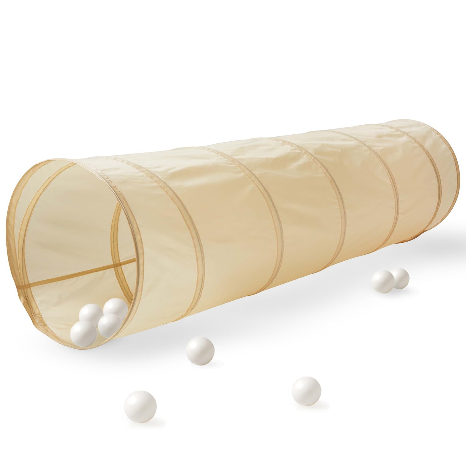 3 Sprouts Kids Play Tunnel - Pop Up Collapsible Tunnels with Recycled Fabric - Fun Crawling Tunnel for Toddler, Baby, Children to Crawl Through, Gross Motor Toy for Indoor Play - Beige