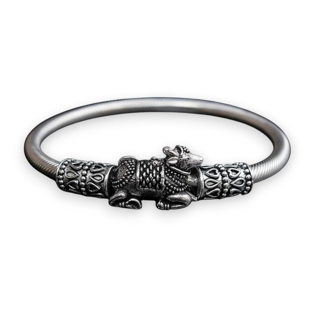 Divine Nandi & Shivling Bhole Nath Ji Kada Bracelet – Silver‑Finish Unisex Spiritual Bangle for Shiva Bhakt & Kanwar Yatri