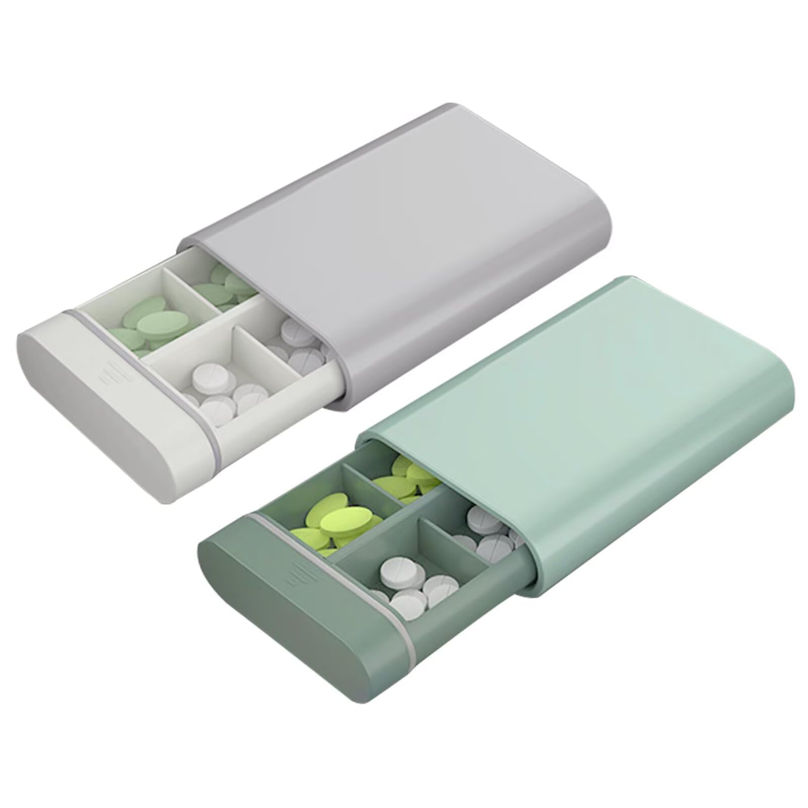 2PCS Portable Pill Box Organiser, 6-Compartment Travel Pill Boxes with Sealed Lids, Compact Medicine Storage Box for Tablets, Vitamins and Supplements, Small Tablet Medication Organizer - Green, Grey-image-3