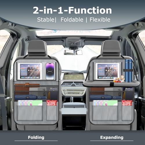 Image of Car Backseat Organizer with table Tray, 9 Storage Pockets Backseat Car Organizer with Tablet Holder, Back seat Organizer for Kids Road Trip Essentials Travel (1Pack)