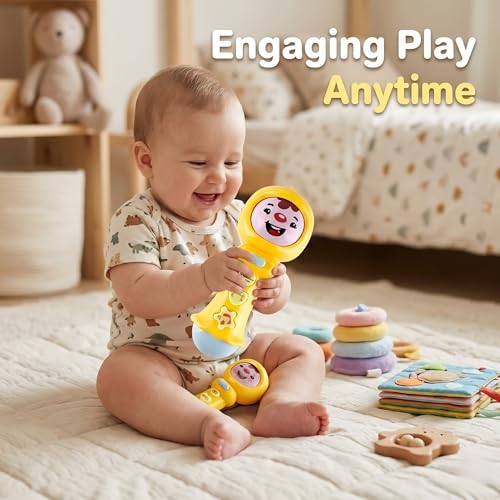 Image of Crackles Baby Rattle Toy with Changeable Face Expressions & Sound | Musical Infant Toys with Lights & Buttons | Early Learning Sensory Toy for Babies & Toddlers (Battery Operated, 2 AA Not Included)