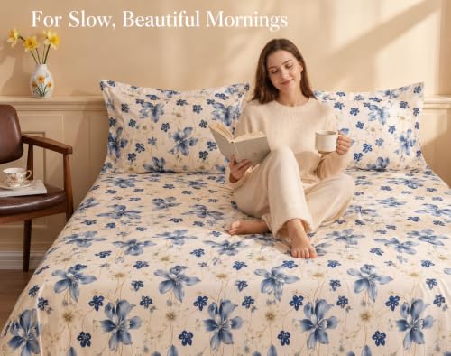Image of BSB HOME 240 TC Cotton King Size Bedsheet, Premium Soft Breathable Floral Printed Double Bed Sheet, Bed Cover for Bedroom, Durable Bedding, 90 x 100 Inches (229 x 254 cm) - Pale Sand