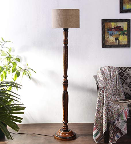 Image of Devansh Beige Jute Wooden Floor Lamp