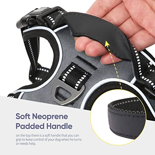 HEELE No-Pull Hundegeschirr, Brustgeschirr für Mittelgroße Hunde, Weich Atmungsaktiv Einstellbar Reflektierend Hundegeschirr Anti Zug mit Gepolstert Griff, Grau, M