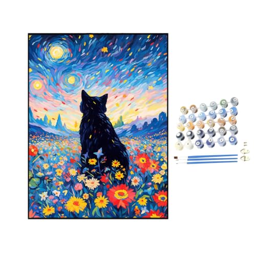 Pintura al óleo sobre lienzo pintada a mano de gato con set DIY digital completo