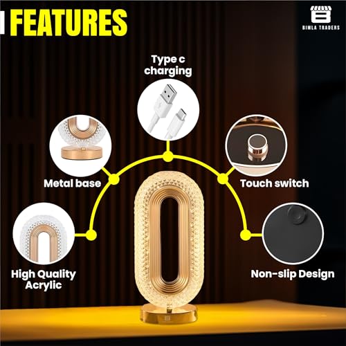 Image of CRAE Oval Crystal Desk Lamp-Touch Control Night Light with Stand, Bedside Lamp, Home Furnishing Decoration, Perfect for Gifts (Oval)