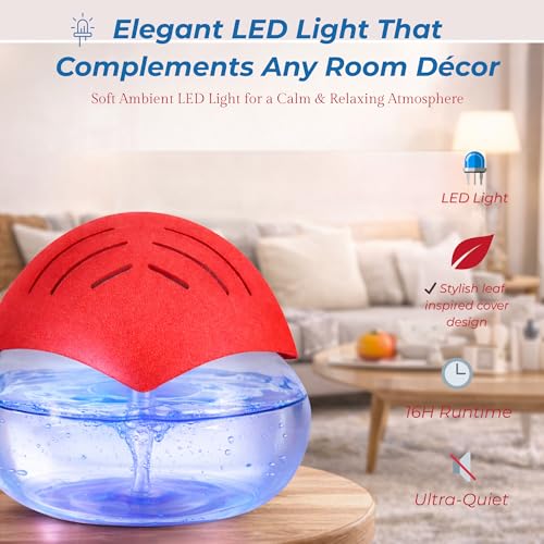 Image of Humidifier Revitalizer Hygiene Portable Room Air Purifier and with Led Lights, Run Time: 16 Hours- Perfect for Living Rooms, Kitchen, Office & Hotels (24 * 24 * 12 cm,Red)-750 Ml