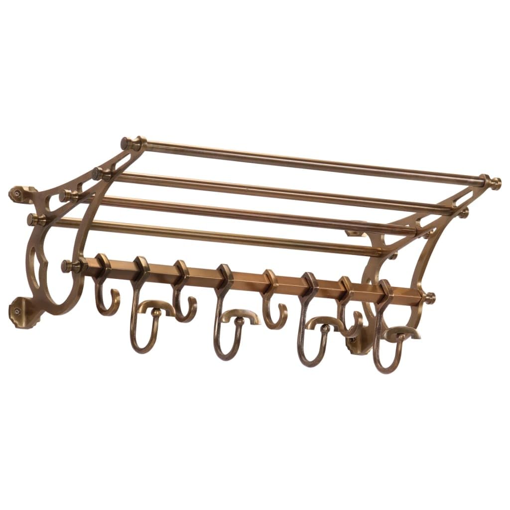 Vidaxl Brass Wall-Mounted Aluminium Luggage Rack - Colour With Adjustable Coat Hangers, Slatted Shelf For Bathroom/Bedroom/Cloakroom, 67X32x20 Cm