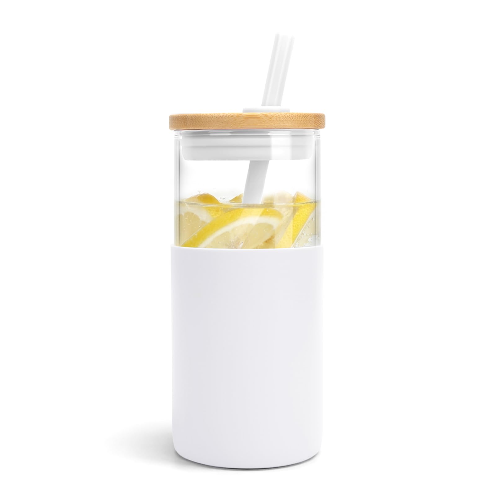Tronco® 16 oz Glass Tumbler with Lids and Straw, Reusable Iced Coffee Cup & Smoothie Cup with Bamboo Lid, Silicone Sleeve, Dishwasher Safe, BPA-Free Borosilicate Glass, 1 Pack