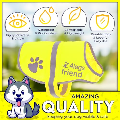 4LegsFriend Hunde Sicherheitsweste mit Leinenbefestigungsring 5 Größen - Hohe Sichtbarkeit für Outdoor Aktivitäten Tag und Nacht, Hält den Hund Sichtbar, Sicher vor Autos und Jagtunfällen (M)