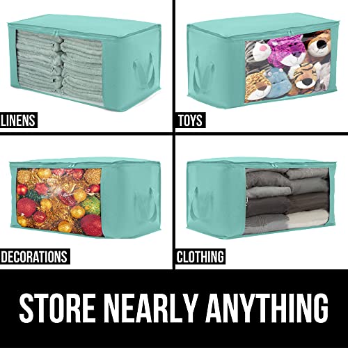 Gorilla Grip Large Capacity 4 Pack Clothes Storage Bag Organizer 90L, Reinforced Handles, Thick Fabric For Blankets Bedding Clothing, Foldable Zipper Container Bags, Clear Window Closet Tote Turquoise #TOP5