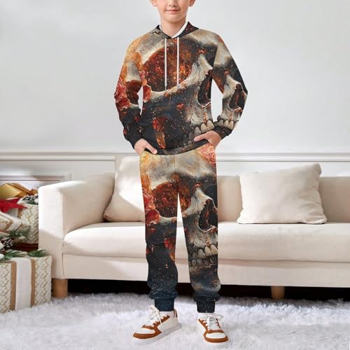 Boys Girls Sweatshirt Set Kid 2 Piece Pullover Hoodie Jogger Sweatpants, Skull And Rose Galaxy3