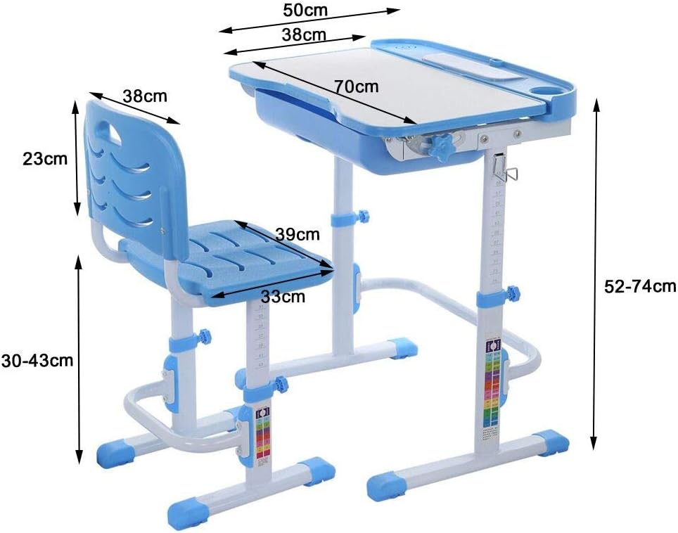 Free Shipping 🛒 CEspace Children Study Desk Chair Set - Adjustable Height, Anti-Pinch Stopper, Tilted Surface, Multi-Storage Design, Multi-Function Study Desk and Chair (Blue)