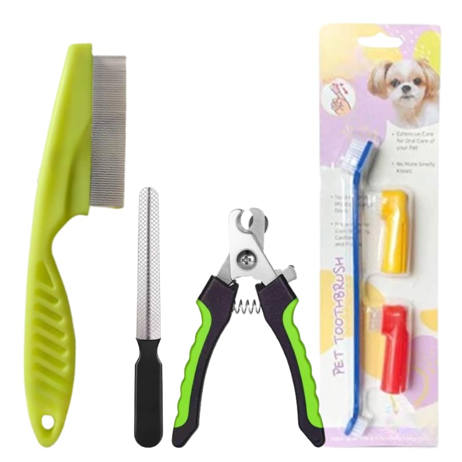 BohoBark Pet Combo Of Grooming Claw Clippers Teeth Brush Set & FLea Comb (Pack in 3 Combo) (B0CNZ27MHG) Amazon Price History, Amazon Price Tracker