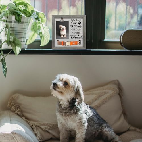 FINGERINSPIRE Pet Memorial Picture Frame 23x23cm You Left Paw Prints on Our Hearts Forever Pet Picture Frames with Photo Clip & Collar Holder Wood Memorial Gifts Frame for Dogs Cat Pets that Passed - Image 4