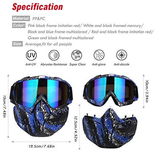 PiscatorZone Motorcycle Goggles Mask, Tactical Glasses with Detachable Mask Adjustable Windproof Outdoor Paintball Airsoft Mask Face Shield for Kids Men Women