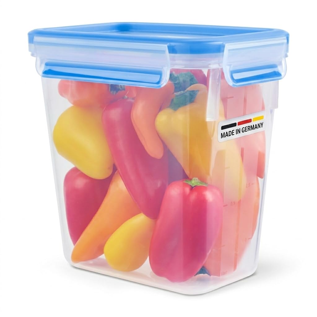 EMSA Clip & Close Frischhaltedose – rechteckig, 1,5 L, mit Deckel (Transparent-Blau)