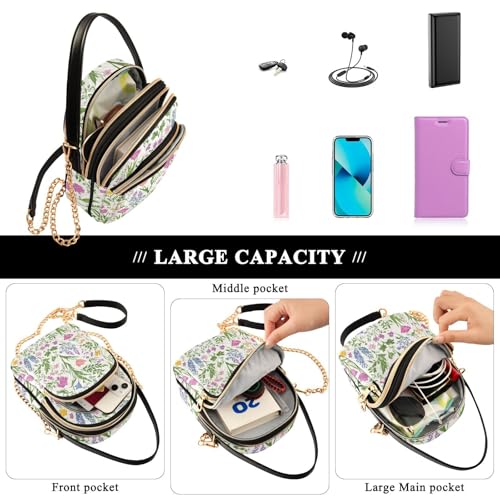 Wildflowers Plants Weeds Pattern Crossbody Bag for Women Shoulder Handbag Ladies Purse Cell Phone Tote Bags4