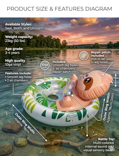 Image of Inflatable Kiddie Float | Water Baby Floater for Kids| Safe Anti-flip Diaper Style Swim Tube Rider| Swim Pool Tube for Toddlers|Multicolor Cute Swimming Pool Safety Seat (See-Me-Sit Seal)