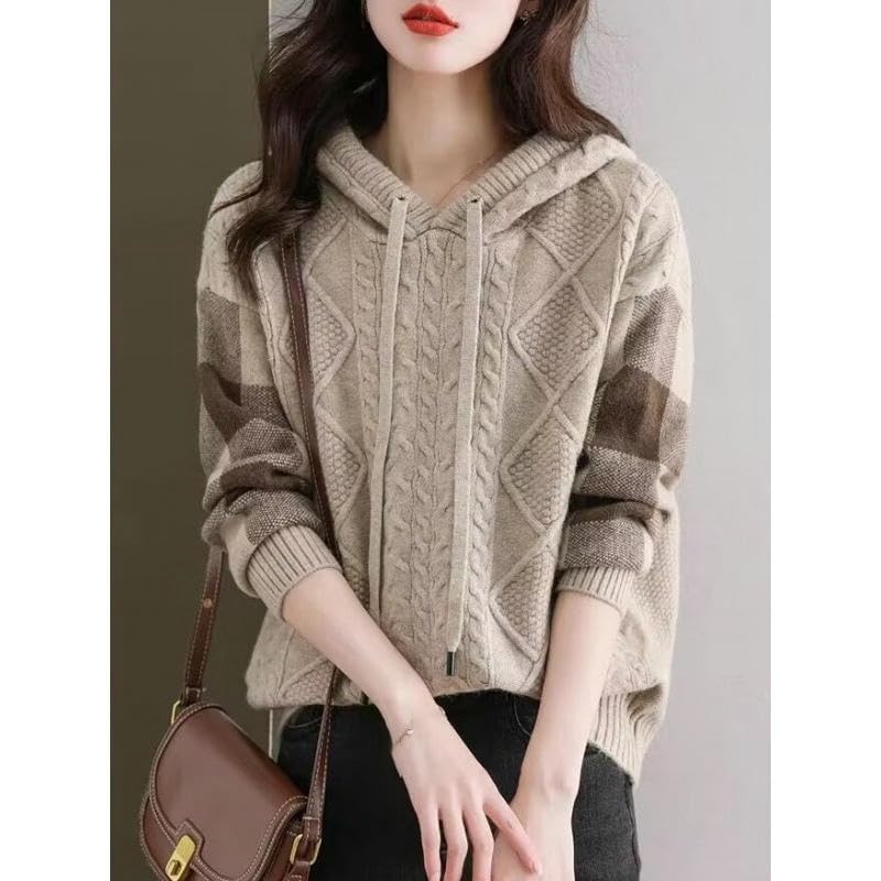 Suéter de punto de manga larga jersey casual con capucha ropa de invierno mujer 4