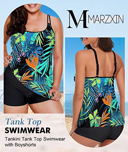 Image of MARZXIN Tankini Swimsuit for Women Floral Two Piece Bathing Suit Swimwear Tank Top Swimwear with Boyshorts