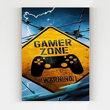 Placa decorativa warning gamer zone video gamer mdf a4