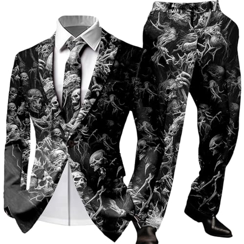 Traje de Halloween para Hombre con Estampado Esqueleto Elegante Atuendo Temático Celebraciones Eventos (Black, L) #220