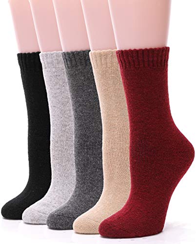 Womens Wool Socks Thick Heavy Thermal Fuzzy Warm Winter Crew Socks For Cold Weather 5 Pairs (MultiColor-D)