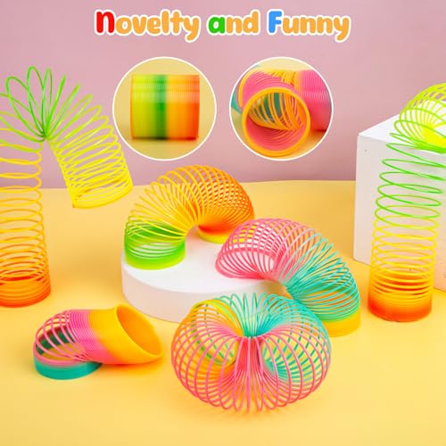 johouse rainbow magic spring party favors for kids 12 pcs colorful plastic spring toy treasure box toys for classroom fun goodie bags stuffers for kids birthday