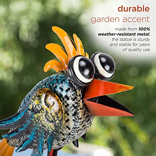Alpine Corporation Jum450Hh Alpine 11" Tall Metal Wide-Eyed Bird Standing Yard Statue Decoration, Multicolor Outdoor Décor #TOP5